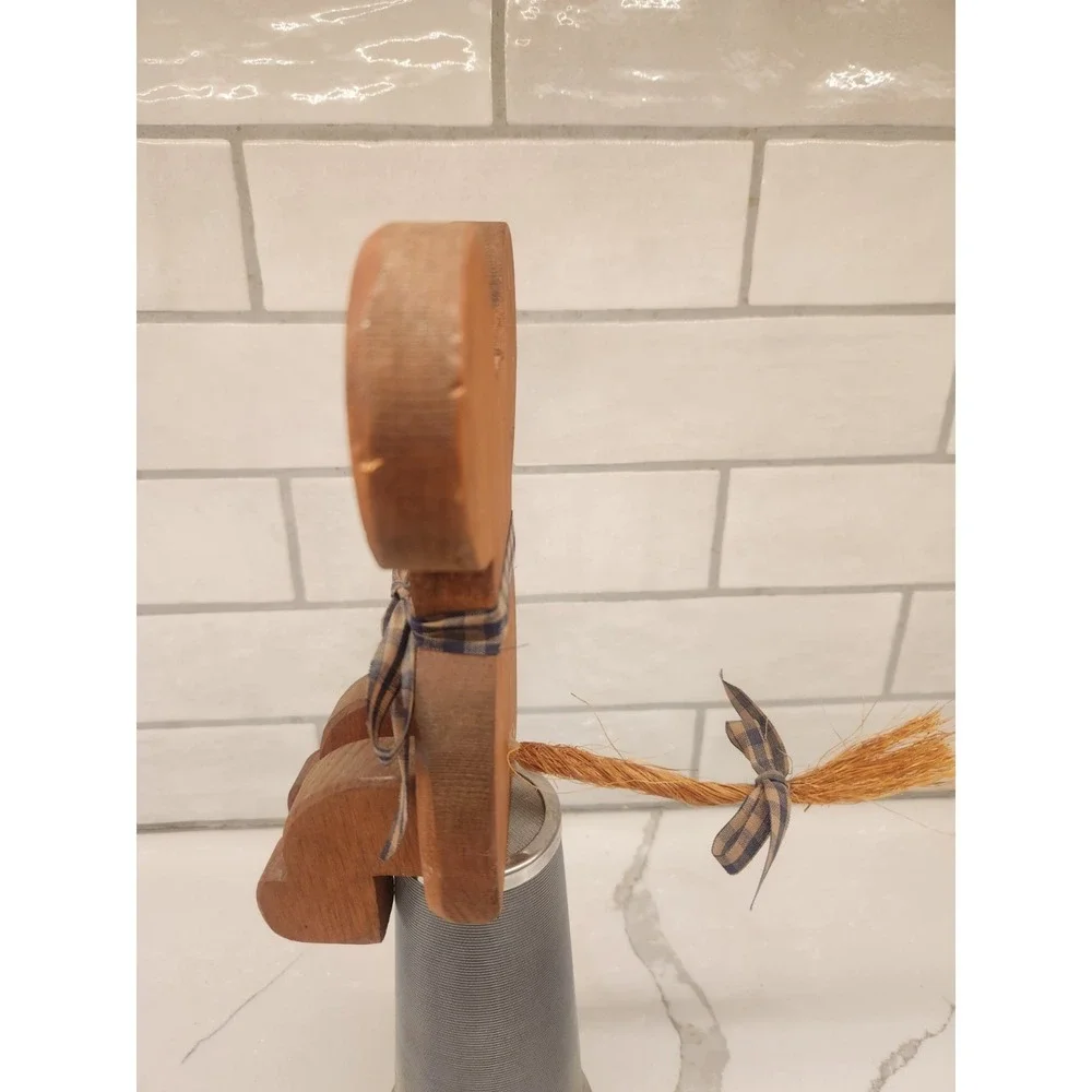 Vintage Mouse Wood Shelf Sitter Country Rustic Farmhouse Cottagecore W/Blue Bow‎